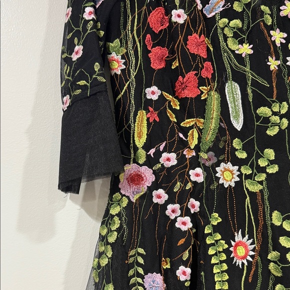 Teri Jon Black Dress with Colorful Floral Embroidery - Picture 3 of 11